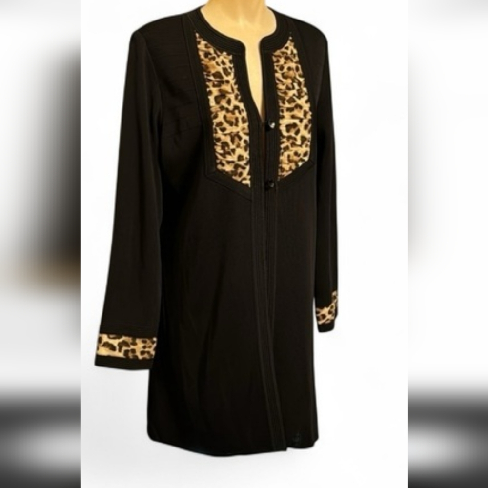 Misook Womans  Hook & Loop Cardigan Black Animal Print
